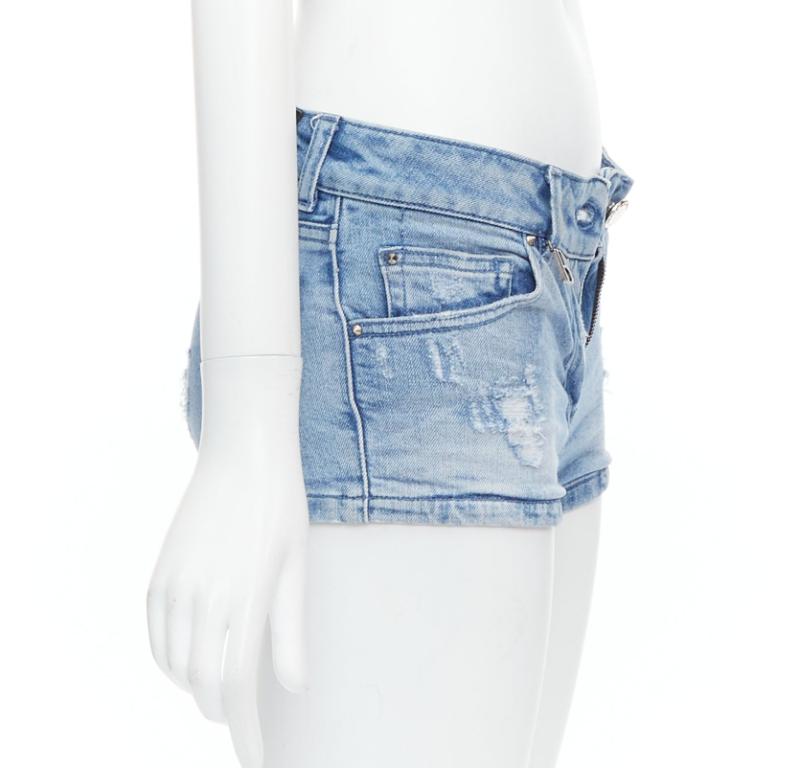 PIERRE BALMAIN blue distressed washed B logo charm hot shorts 24