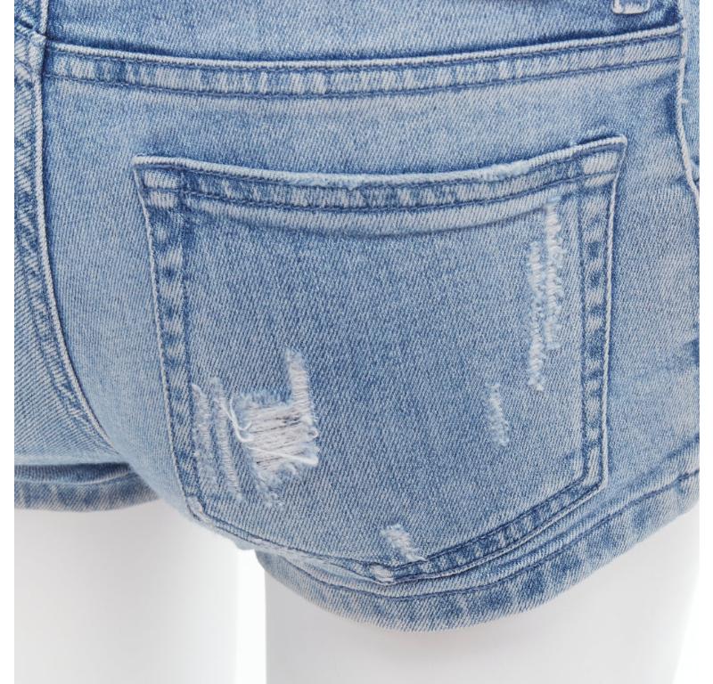 PIERRE BALMAIN blue distressed washed B logo charm hot shorts 24