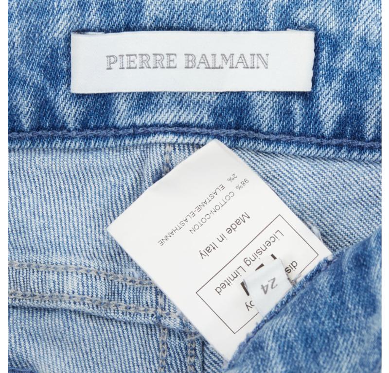 PIERRE BALMAIN blue distressed washed B logo charm hot shorts 24