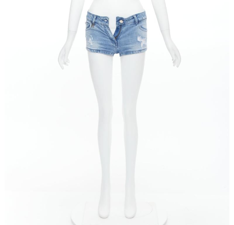PIERRE BALMAIN blue distressed washed B logo charm hot shorts 24