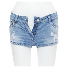 PIERRE BALMAIN blue distressed washed B logo charm hot shorts 24"