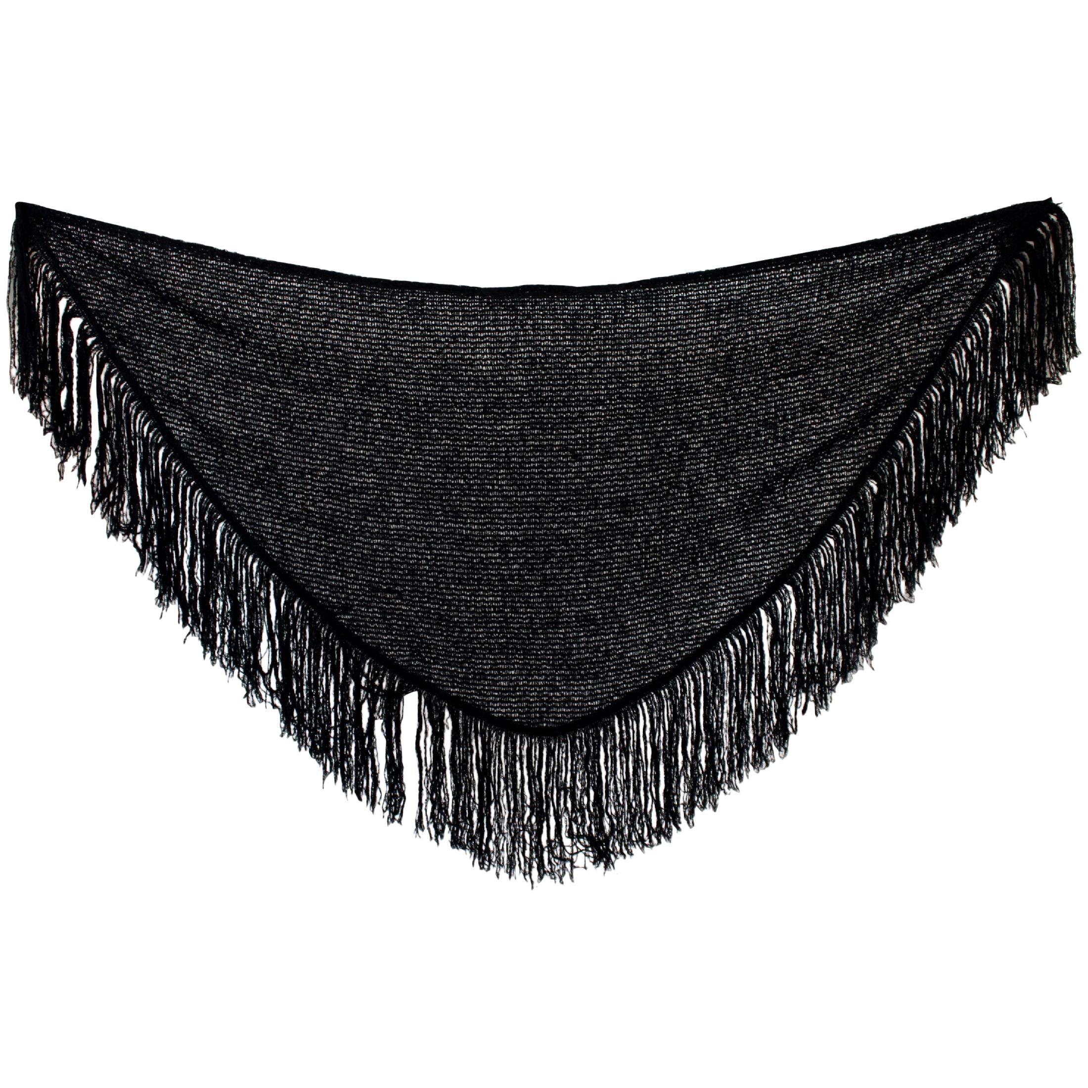 Pierre Balmain Boutique Black Wool Fringes Scarf Cape 1980s at 1stDibs