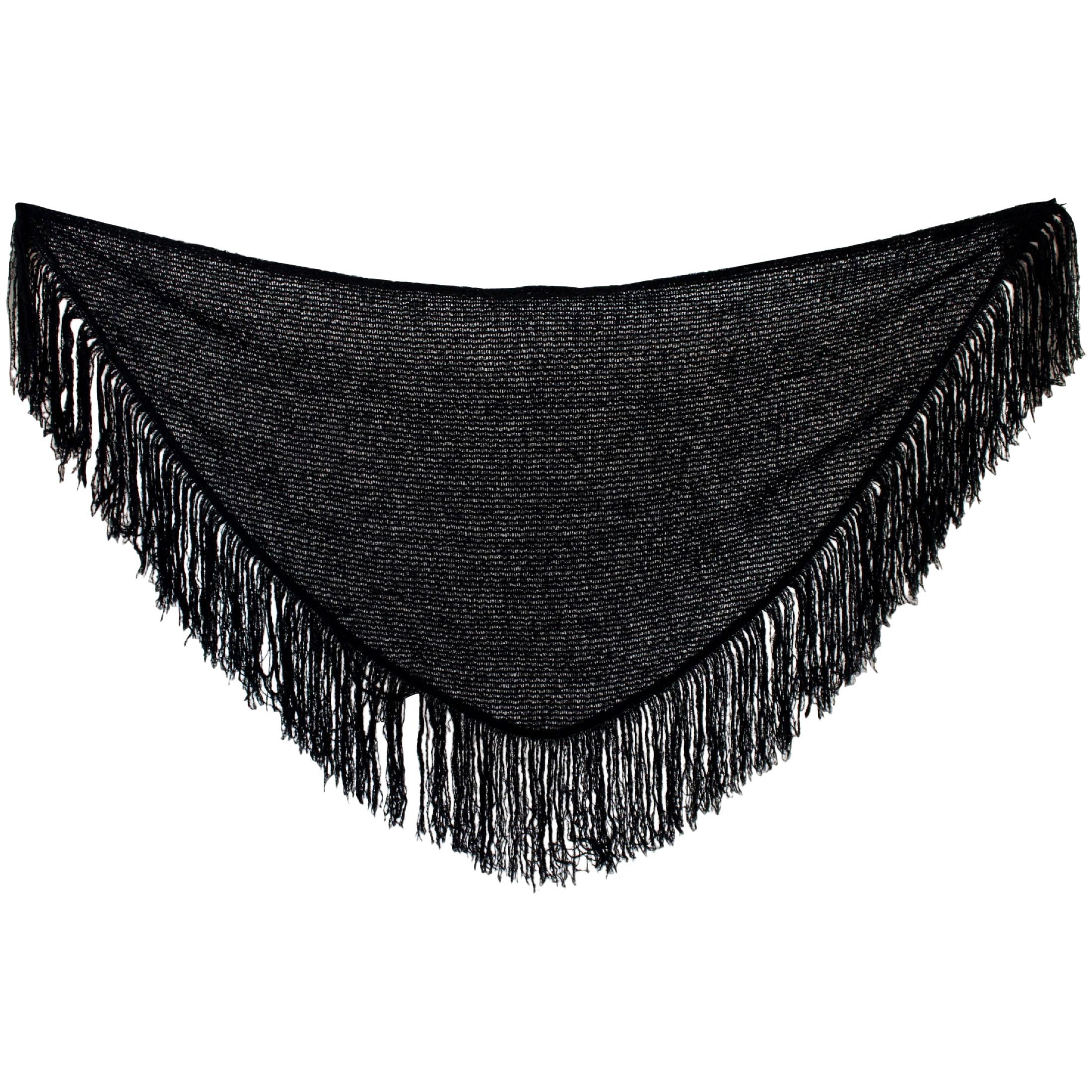 Pierre Balmain Boutique Black Wool Fringes Scarf Cape 1980