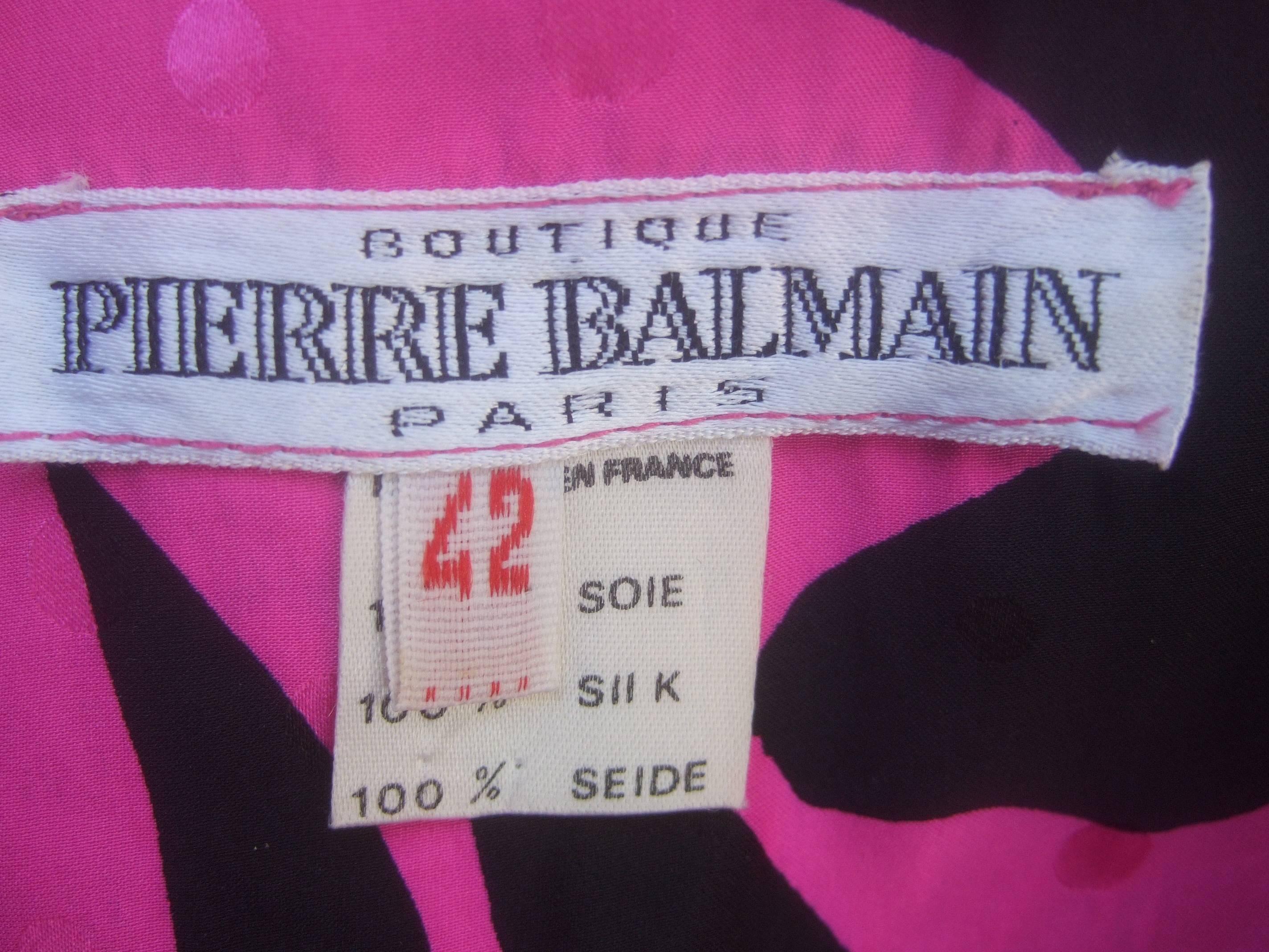 Pierre Balmain Boutique Fuchsia Silk Graphic Print Blouse c 1980s  5