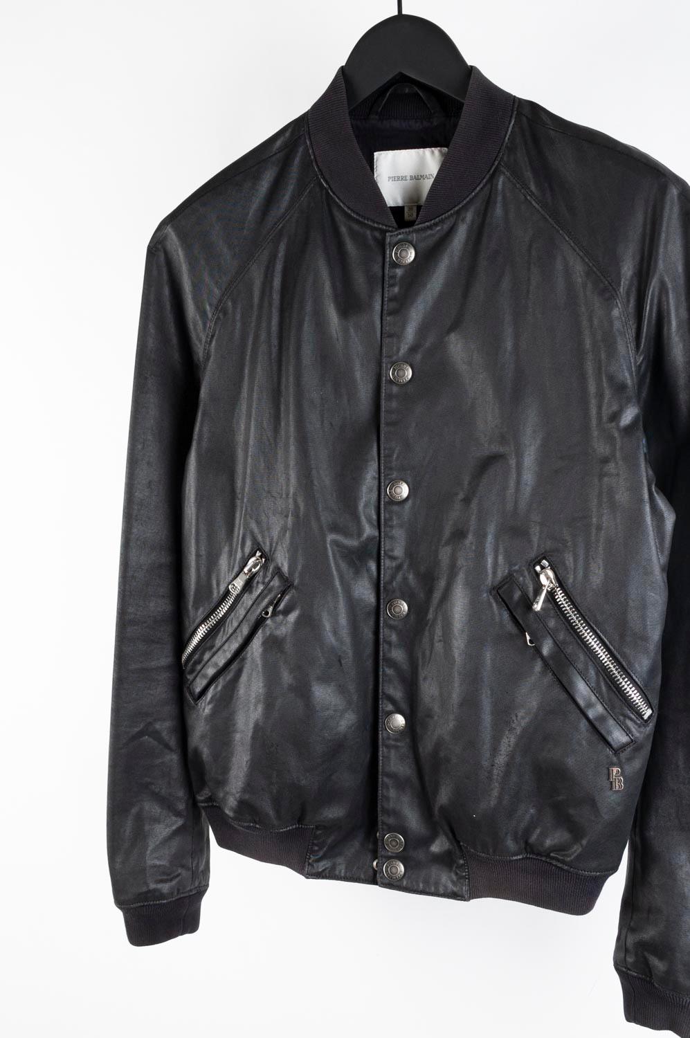 Black Pierre Balmain Coated Men Bomber Jacket Size 50(M), S318 For Sale