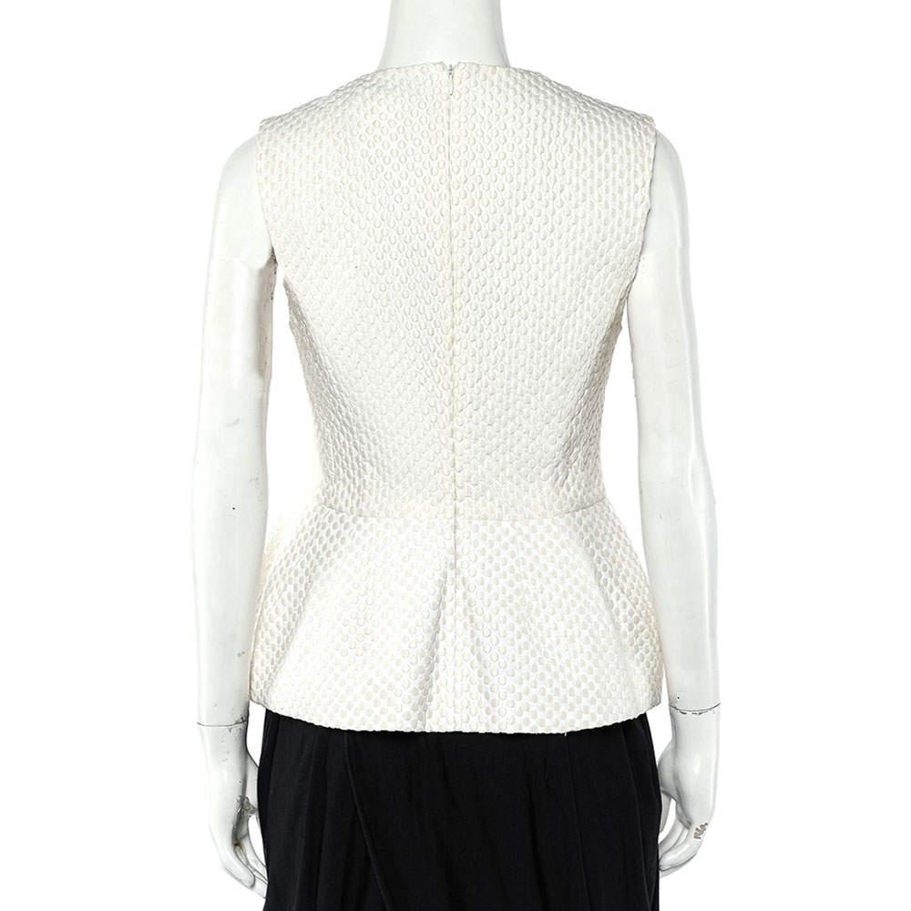 Gray Pierre Balmain Cream Embroidered Cotton Peplum Top M