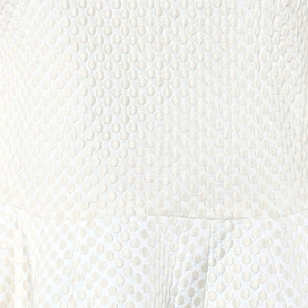 Pierre Balmain Cream Embroidered Cotton Peplum Top M In Fair Condition In Dubai, Al Qouz 2