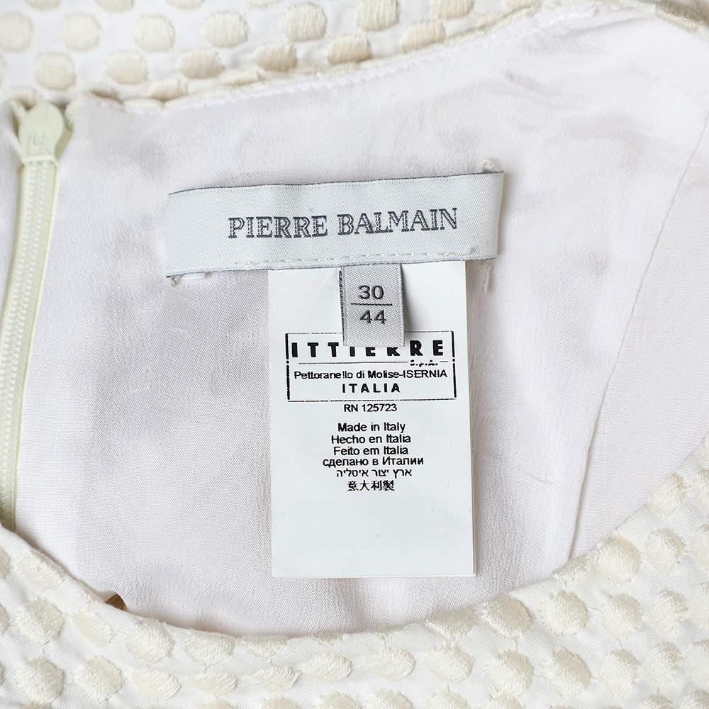 Women's Pierre Balmain Cream Embroidered Cotton Peplum Top M