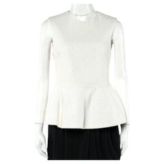 Pierre Balmain Cremefarbenes besticktes Baumwoll-Oberteil mit Schößchen Top M