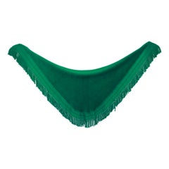 Pierre Balmain Green Wool Wraparound Soft Cape Scarf Fringes 80s Made in France