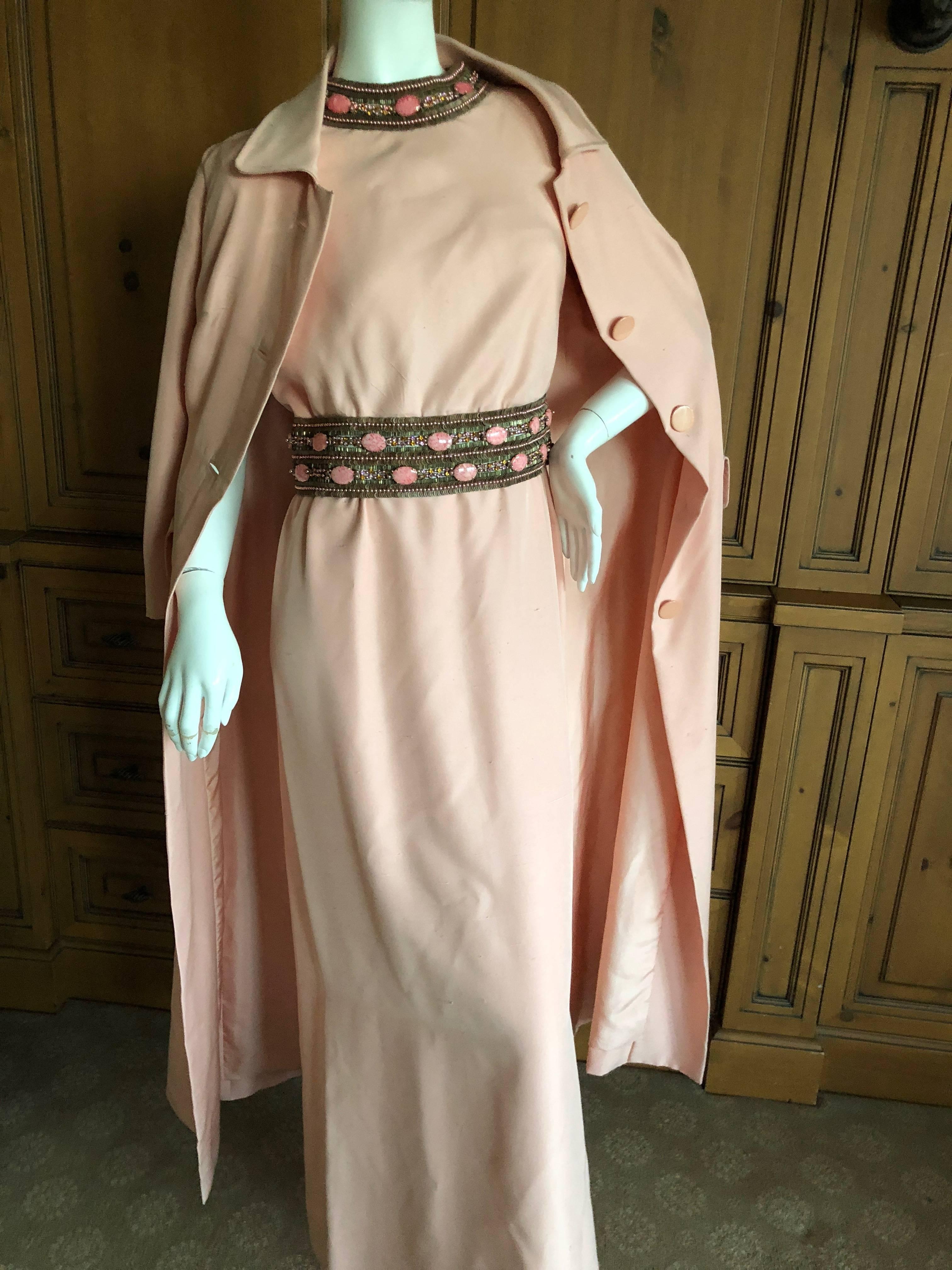 Pierre Balmain Haute Couture 1962 Lesage Bead Embellished Evening Dress & Coat In Excellent Condition For Sale In Cloverdale, CA