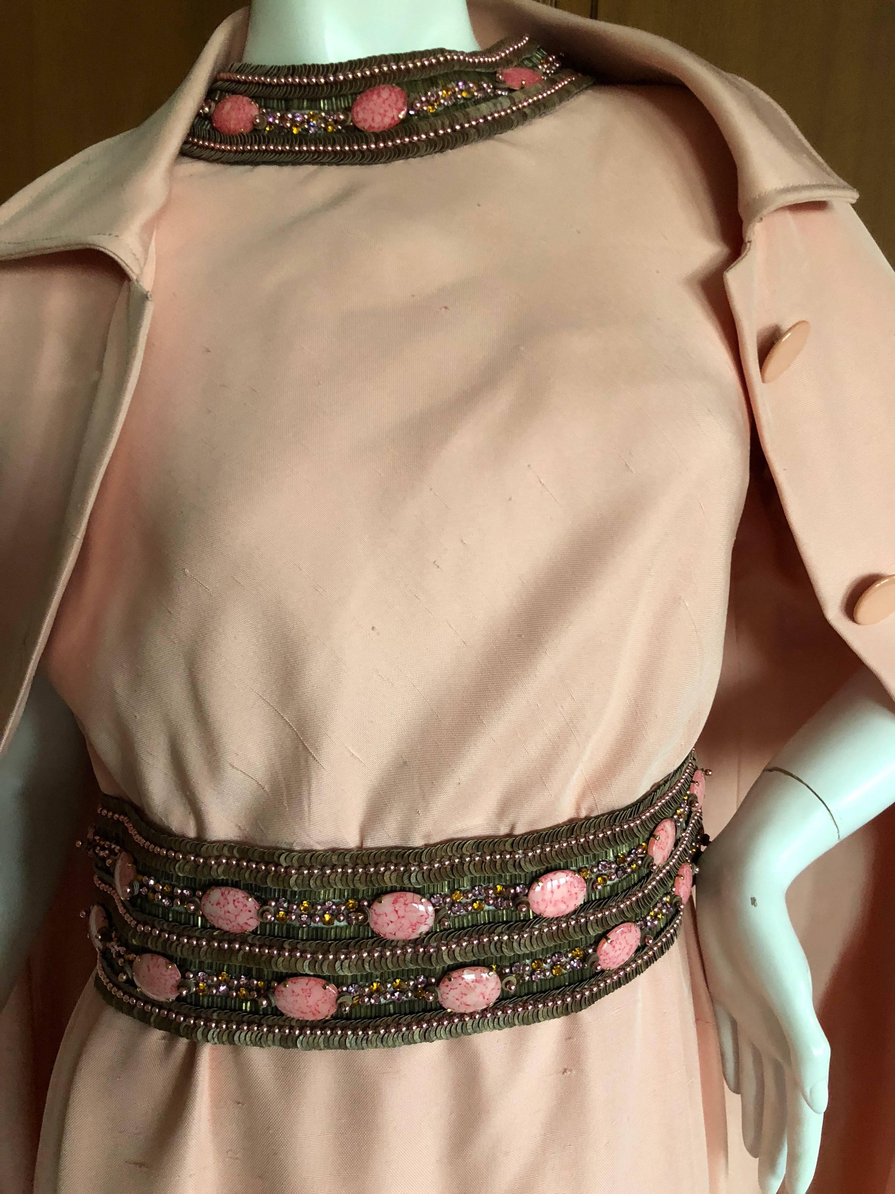 Women's Pierre Balmain Haute Couture 1962 Lesage Bead Embellished Evening Dress & Coat For Sale