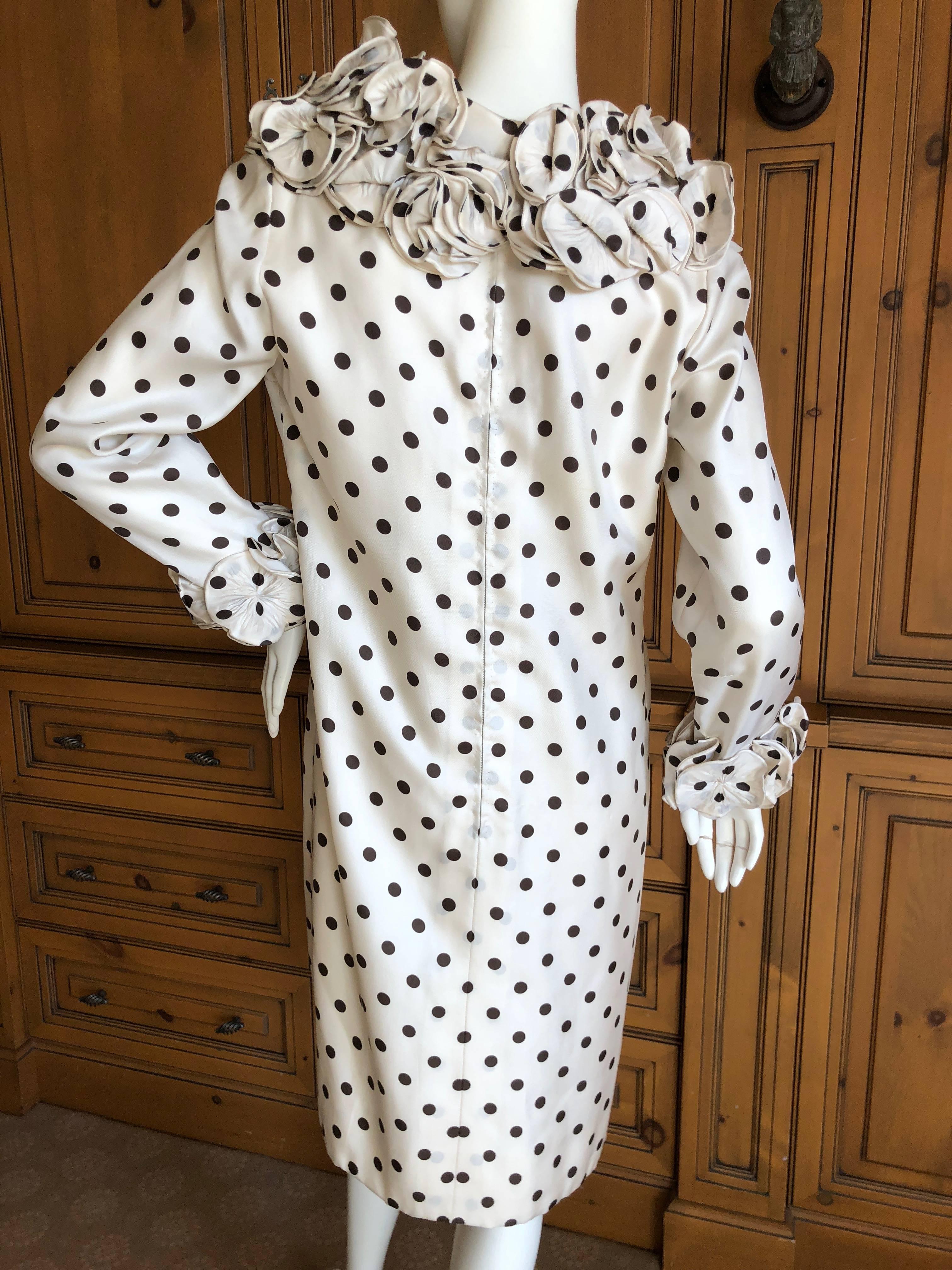 Pierre Balmain Haute Couture 1968 Polka Dot Ruffled Silk Dress For Sale 3