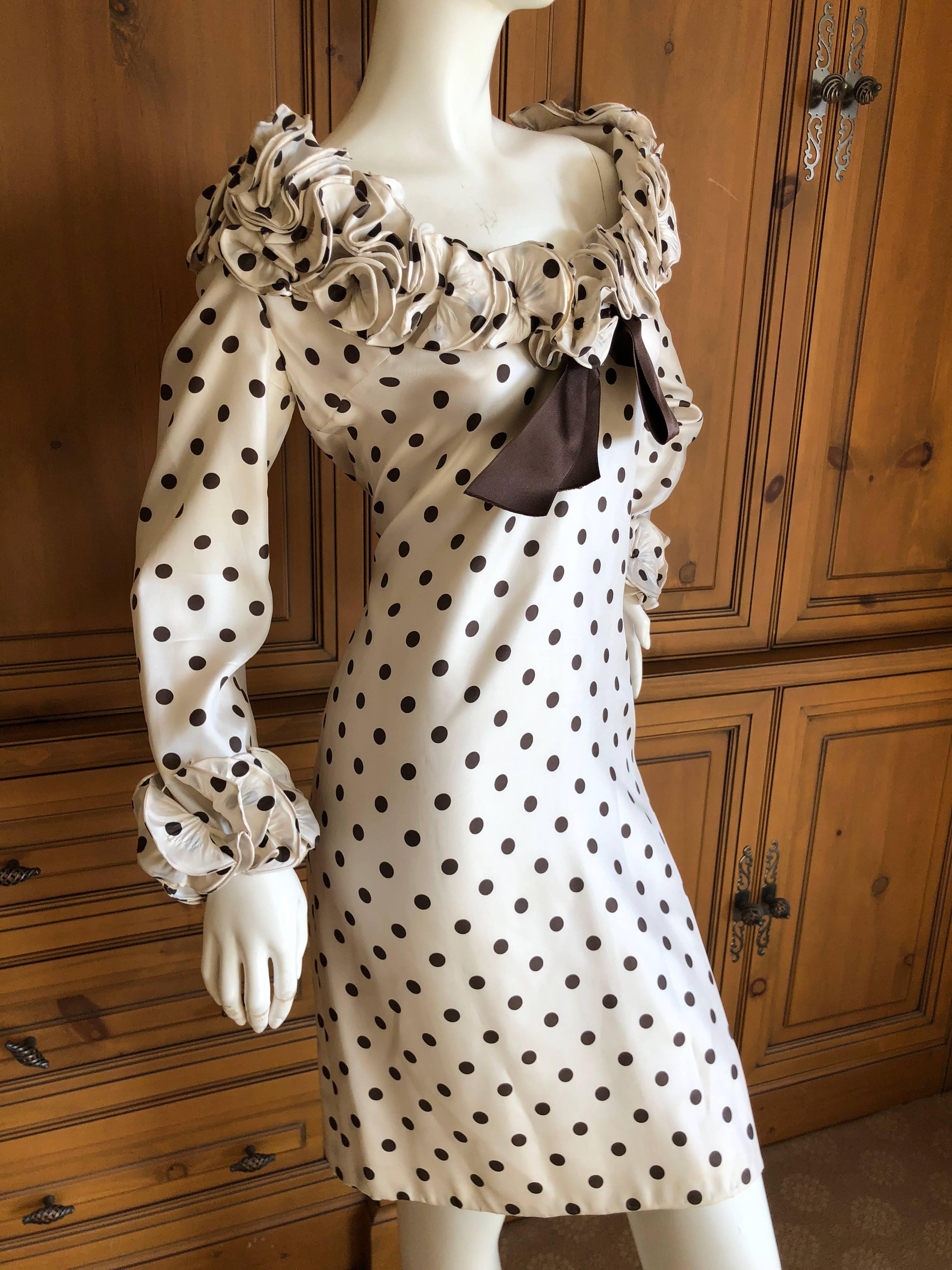Pierre Balmain Haute Couture 1968 Polka Dot Ruffled Silk Dress In Good Condition For Sale In Cloverdale, CA