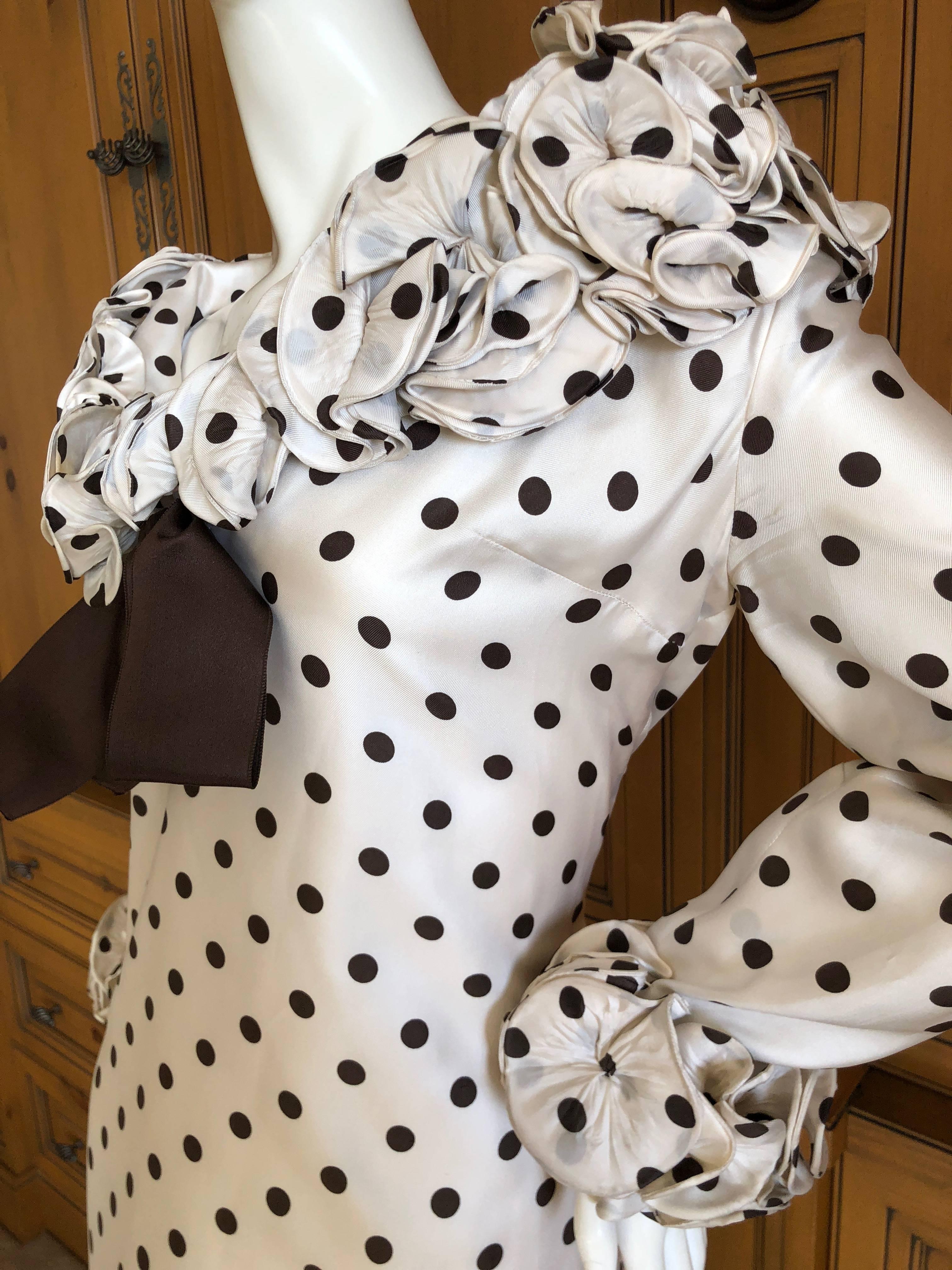 Women's Pierre Balmain Haute Couture 1968 Polka Dot Ruffled Silk Dress For Sale