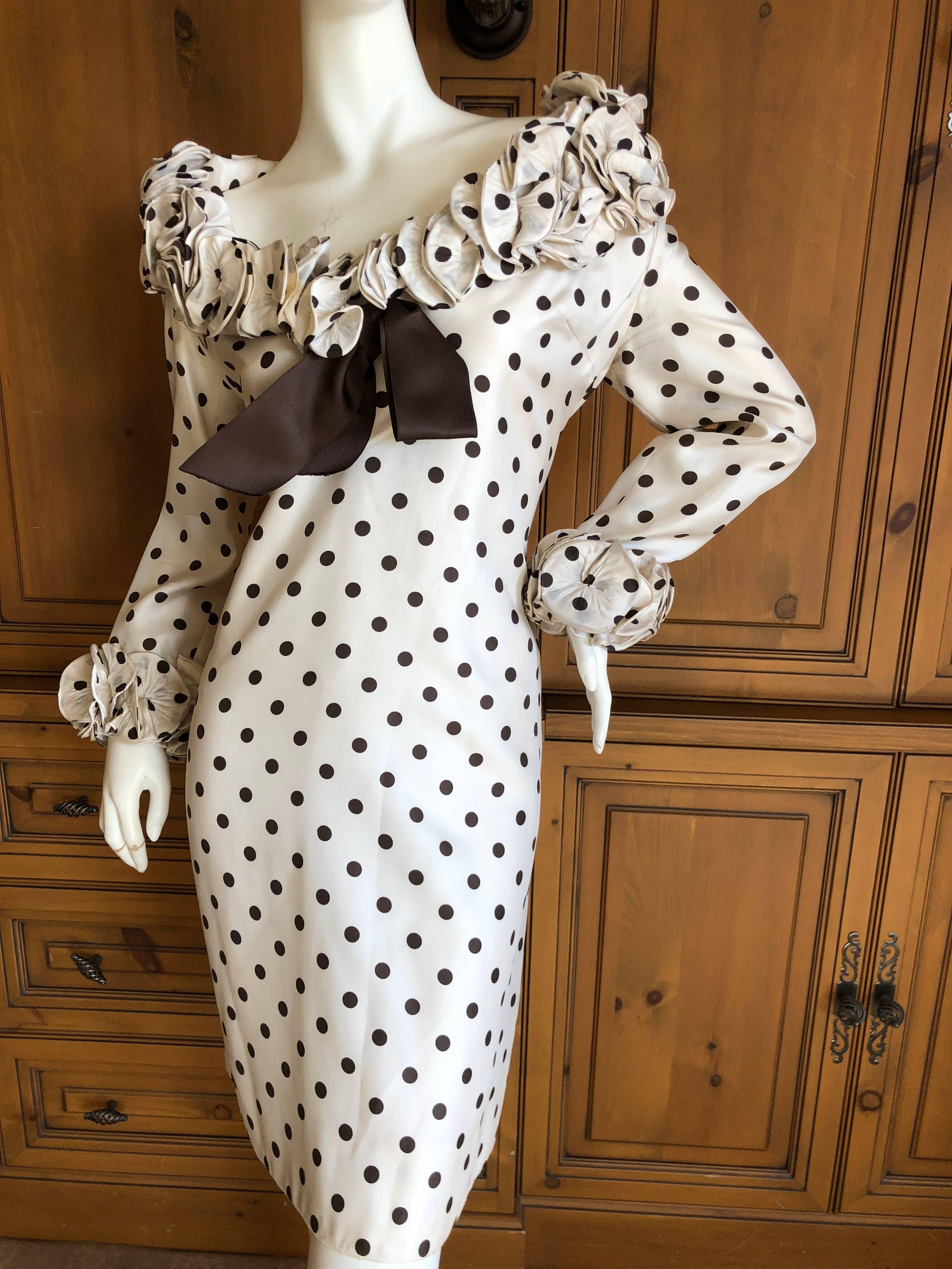 Pierre Balmain Haute Couture 1968 Polka Dot Ruffled Silk Dress For Sale 1