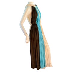 Pierre Balmain Haute Couture 1970's Colorblock Pleated "Acropole" Evening Dress 