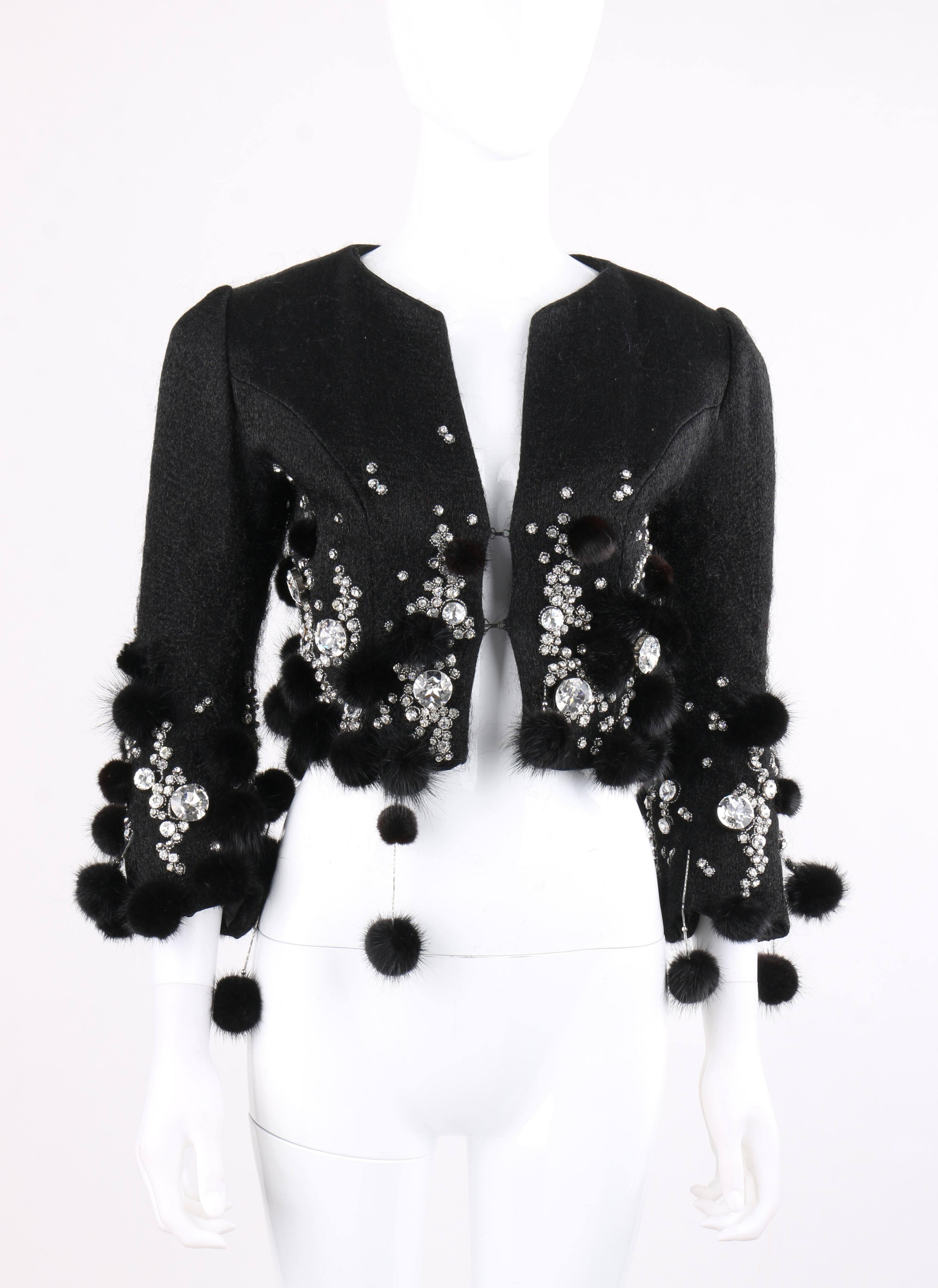 PIERRE BALMAIN Haute Couture Black Crystal Beaded Mink Fur Ball Cropped Jacket

Brand / Manufacturer: Pierre Balmain (Attributed)
Designer: Pierre Balmain
Collection: c.1964
Style: Cropped Evening Coat
Color(s): Black
Lined: Yes
Unarked Fabric