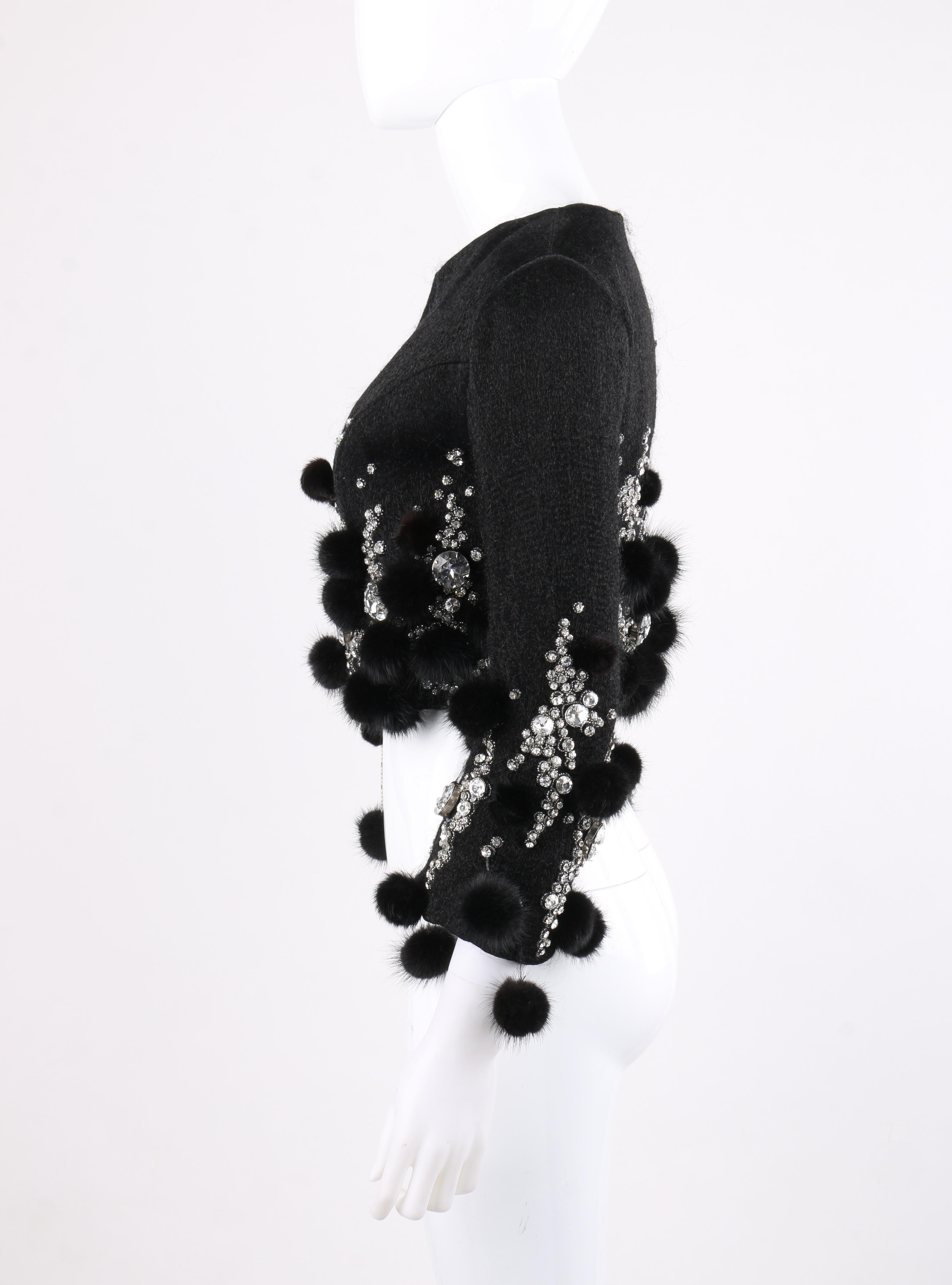 PIERRE BALMAIN Haute Couture - Veste courte en fourrure de vison perlée de cristal noir, ca 1964 en vente 1