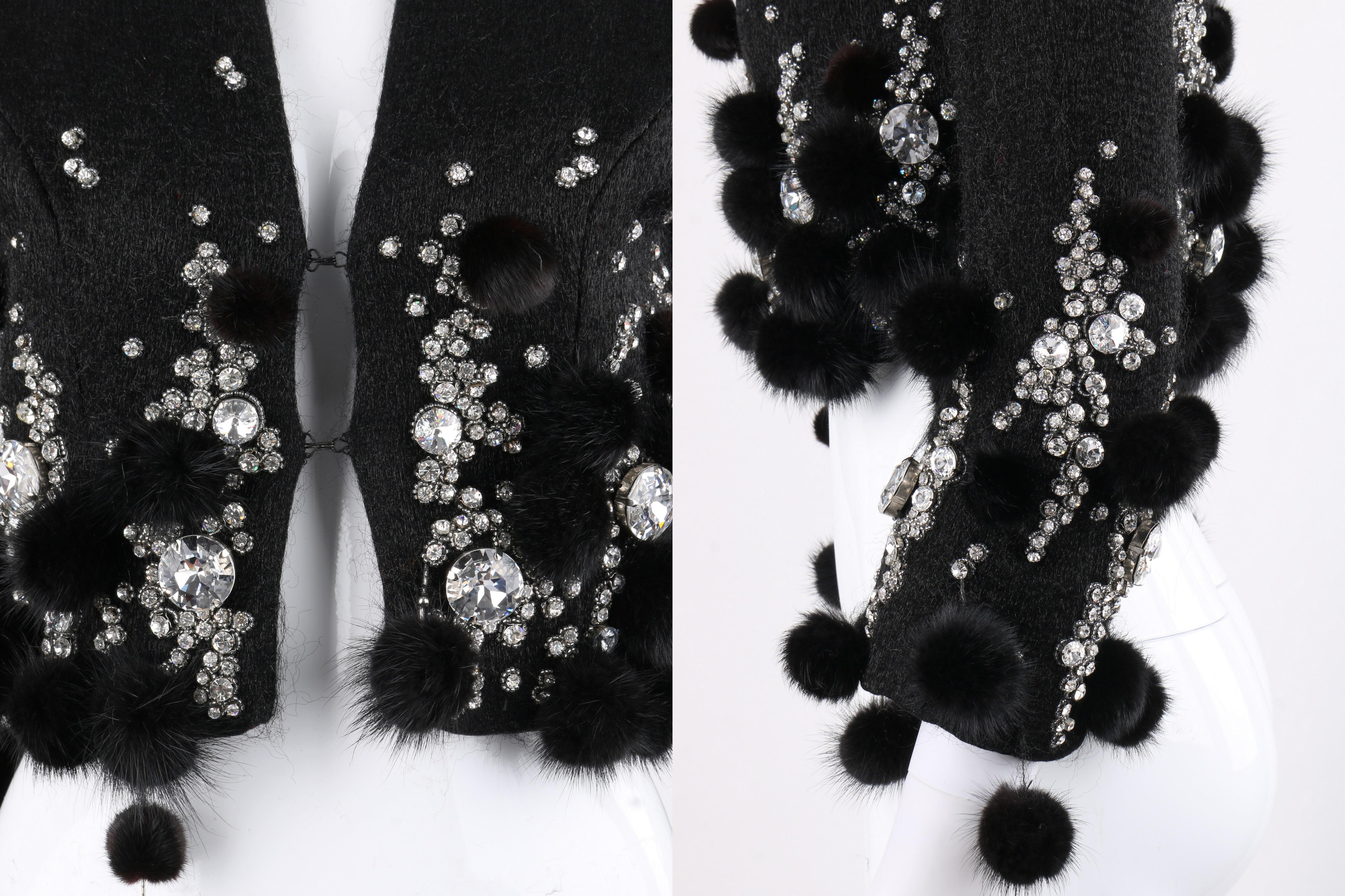Women's PIERRE BALMAIN Haute Couture c.1964 Black Crystal Beaded Mink Fur Cropped Jacket For Sale