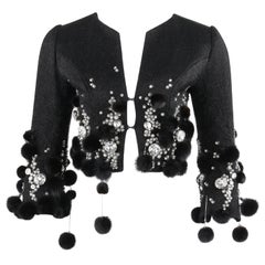 PIERRE BALMAIN Haute Couture c.1964 Black Crystal Beaded Mink Fur Cropped Jacket