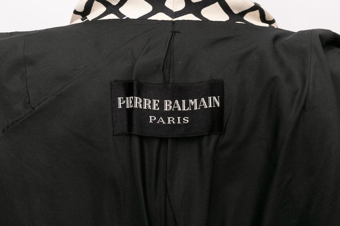Pierre Balmain Haute Couture Long Silk Coat on Black and White For Sale 4