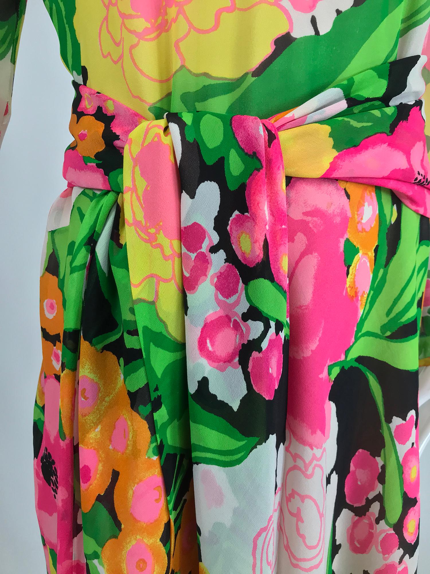Pierre  Balmain Haute Couture Pieced Silk Vibrant Floral Dress and Sash 1