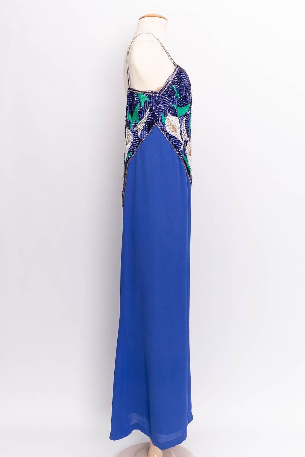 Pierre Balmain Haute Couture Viscose Embroidered Dress In Excellent Condition For Sale In SAINT-OUEN-SUR-SEINE, FR