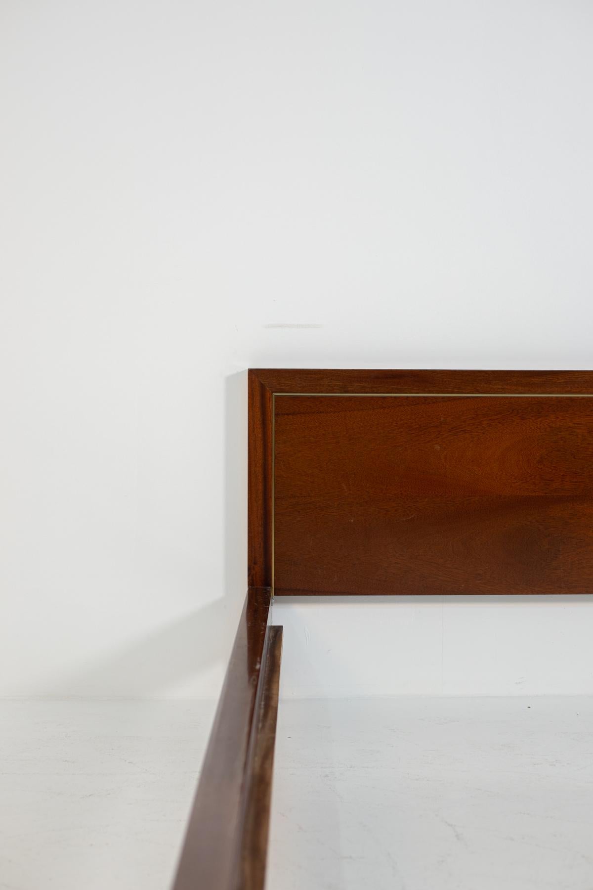 Modern Pierre Balmain Headboard in Wood and Brass, Signed, 1980s For Sale