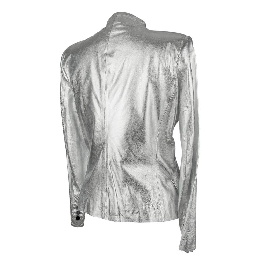 Pierre Balmain Jacket Metallic Silver Leather Lightweight 42 / 8 For Sale 3