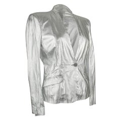 Pierre Balmain Jacket Metallic Silver Leather Lightweight 42 / 8