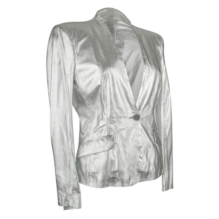Pierre Balmain Jacket Ice Silver Leather Light Weight 42 / 8 nwt For ...