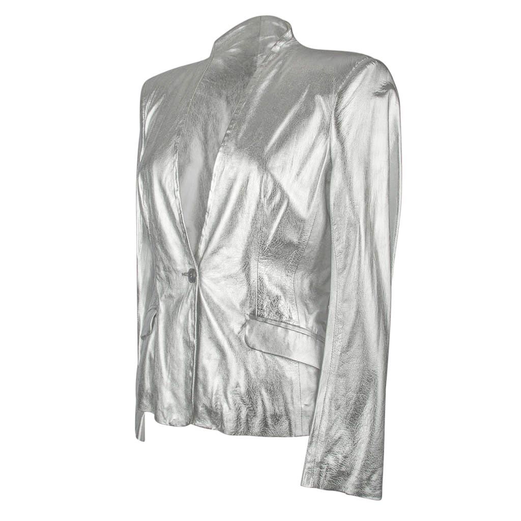 Pierre Balmain Jacket Ice Silver Leather Light Weight 42 / 8 nwt