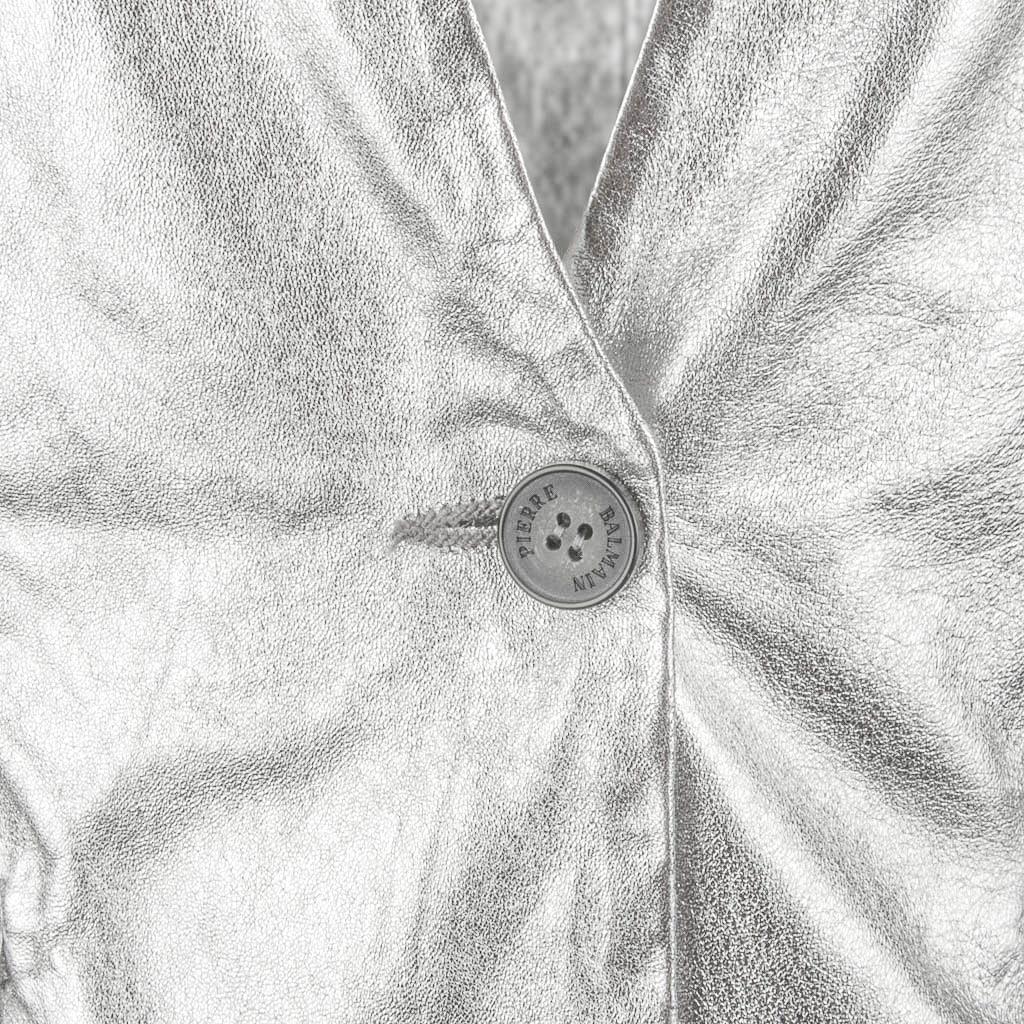 Women's Pierre Balmain Jacket Metallic Silver Leather Lightweight 42 / 8 For Sale