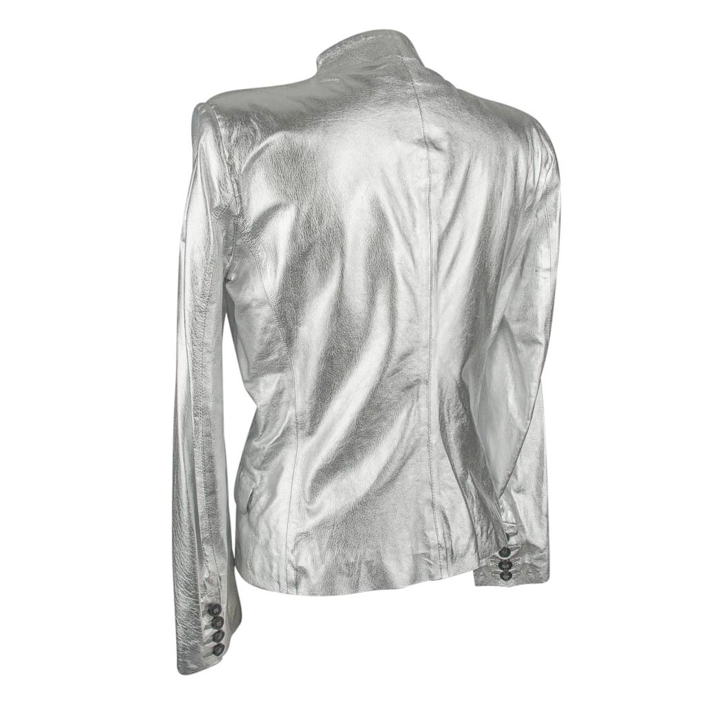 Pierre Balmain Jacket Ice Silver Leather Light Weight 42 / 8 nwt For Sale 1