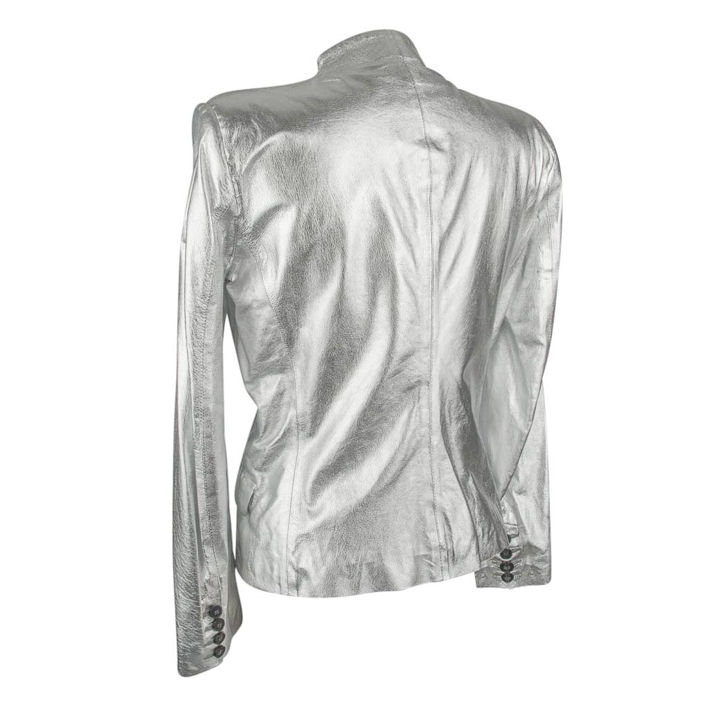 Pierre Balmain Jacket Metallic Silver Leather Lightweight 42 / 8 For Sale 1