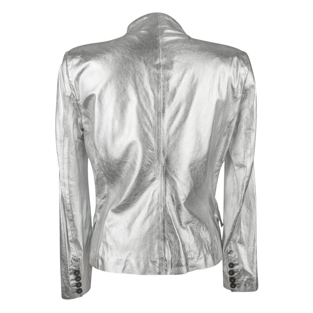Pierre Balmain Jacket Metallic Silver Leather Lightweight 42 / 8 For Sale 2