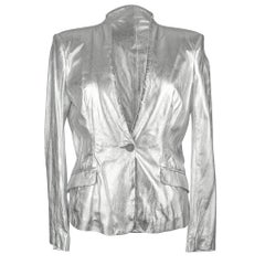 Pierre Balmain Jacket Ice Silver Leather Light Weight 42 / 8 nwt