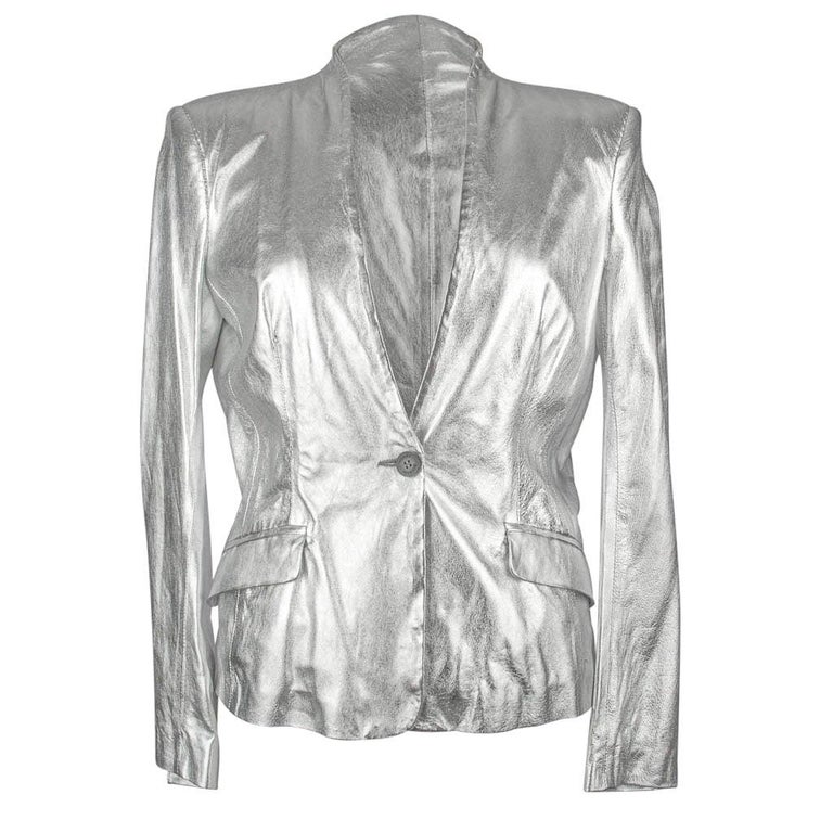 Støv Tilstand kuvert Pierre Balmain Jacket Ice Silver Leather Light Weight 42 / 8 nwt For Sale  at 1stDibs