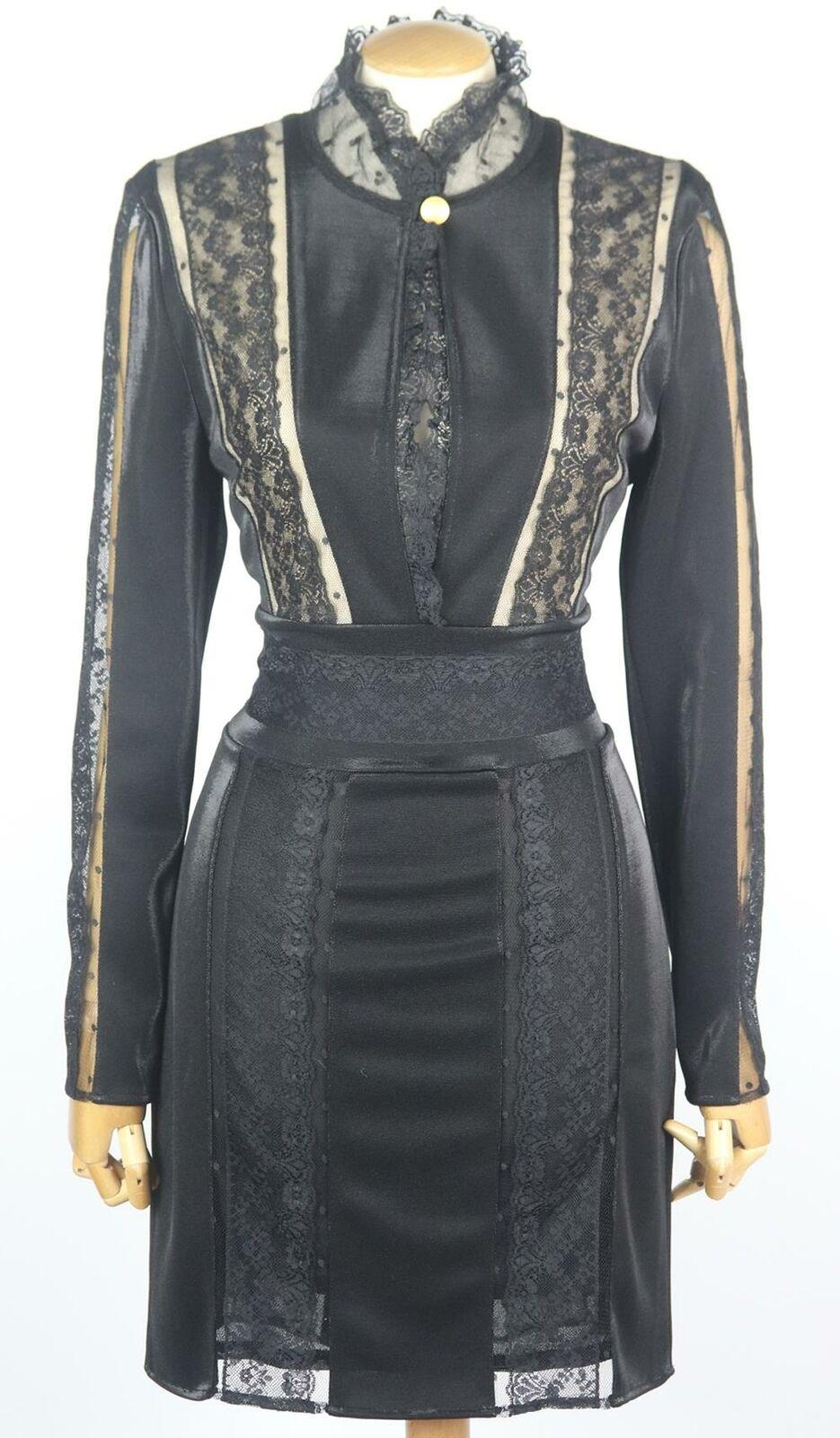 Pierre Balmain's lace-trimmed stretch knit mini dress is an immaculate LBD, it has been rendered with unforgettable details such as semi-sheer lace trim which traces along the silhouette, while the form fitting design accentuates your flattering