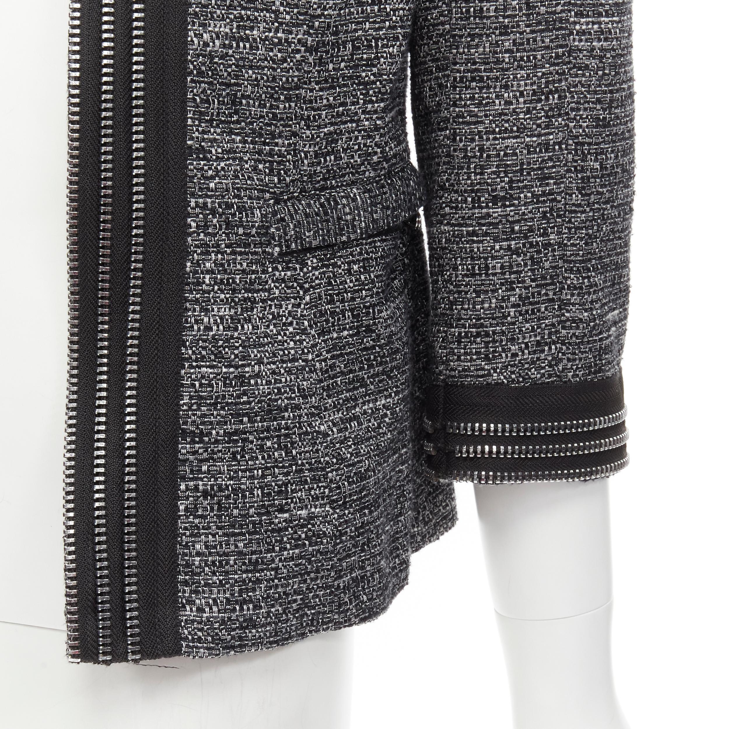 Women's PIERRE BALMAIN metallic grey lurex tweed zipper trim blazer jacket FR40 M