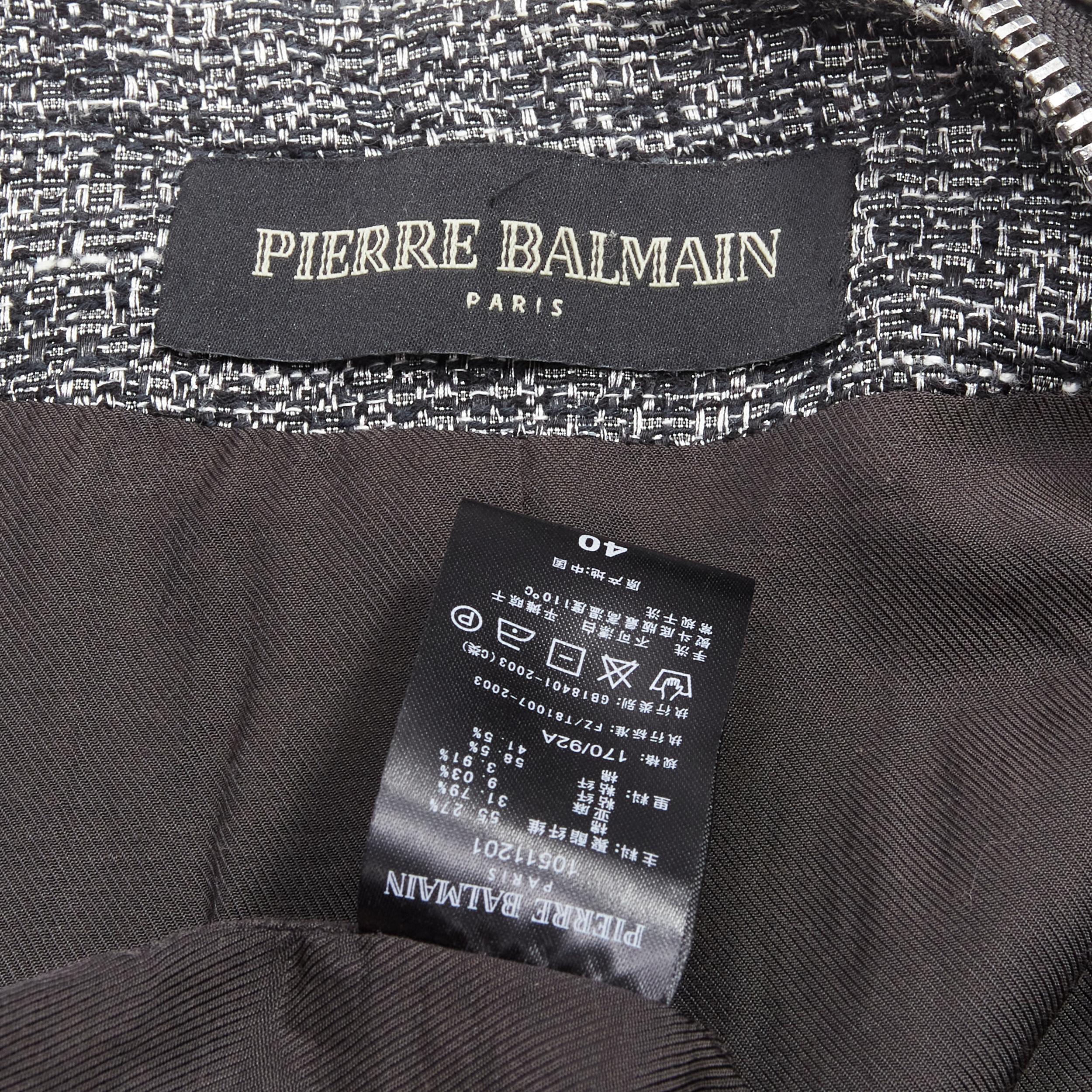 PIERRE BALMAIN metallic grey lurex tweed zipper trim blazer jacket FR40 M 2