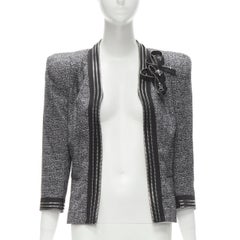 PIERRE BALMAIN metallic grey lurex tweed zipper trim blazer jacket FR40 M