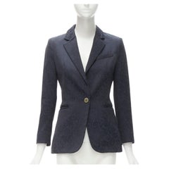 PIERRE BALMAIN navy blue floral jacquard cotton slim fit blazer jacket FR38 M