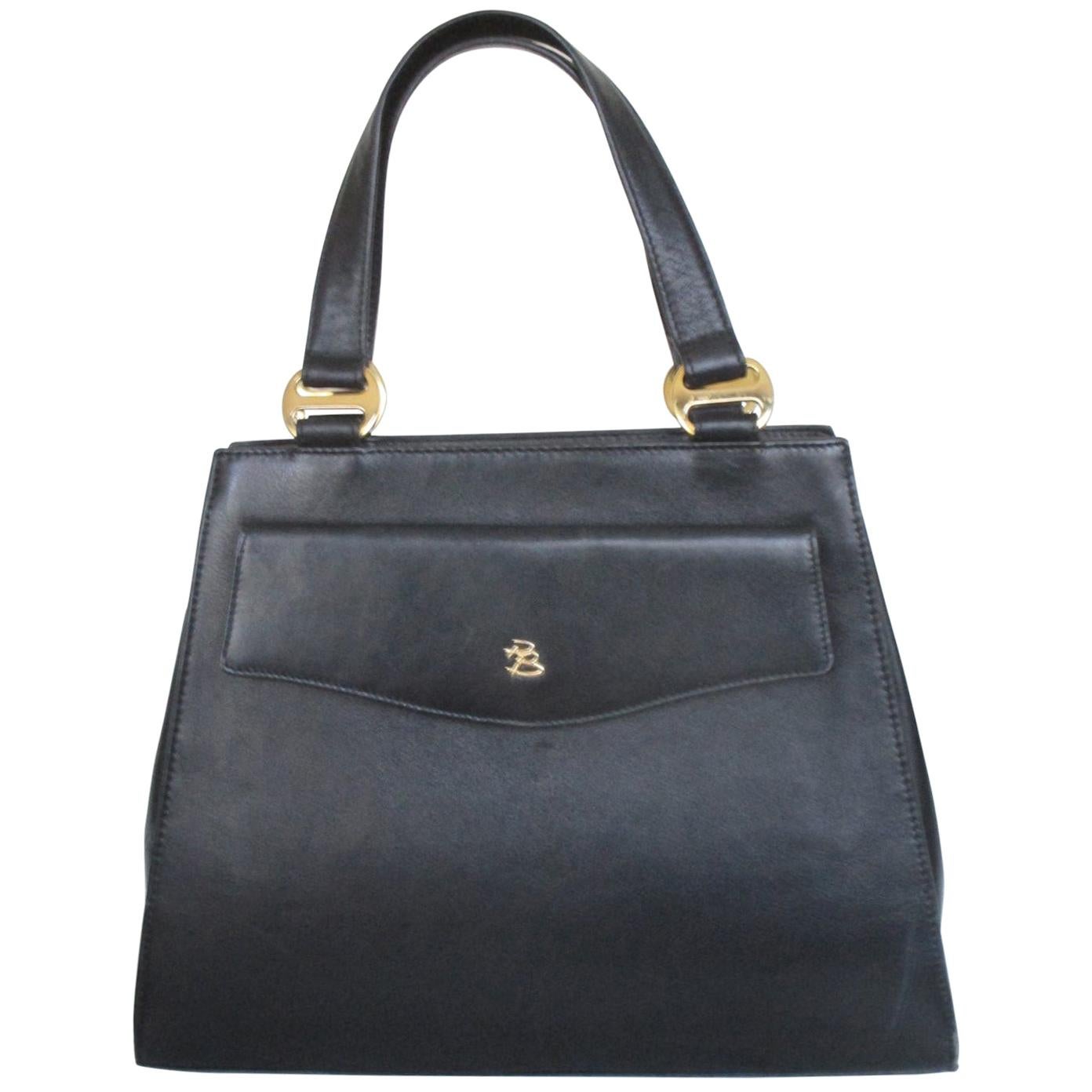 Pierre Balmain Paris - Sac de style Kelly en cuir de veau noir, rare En  vente sur 1stDibs