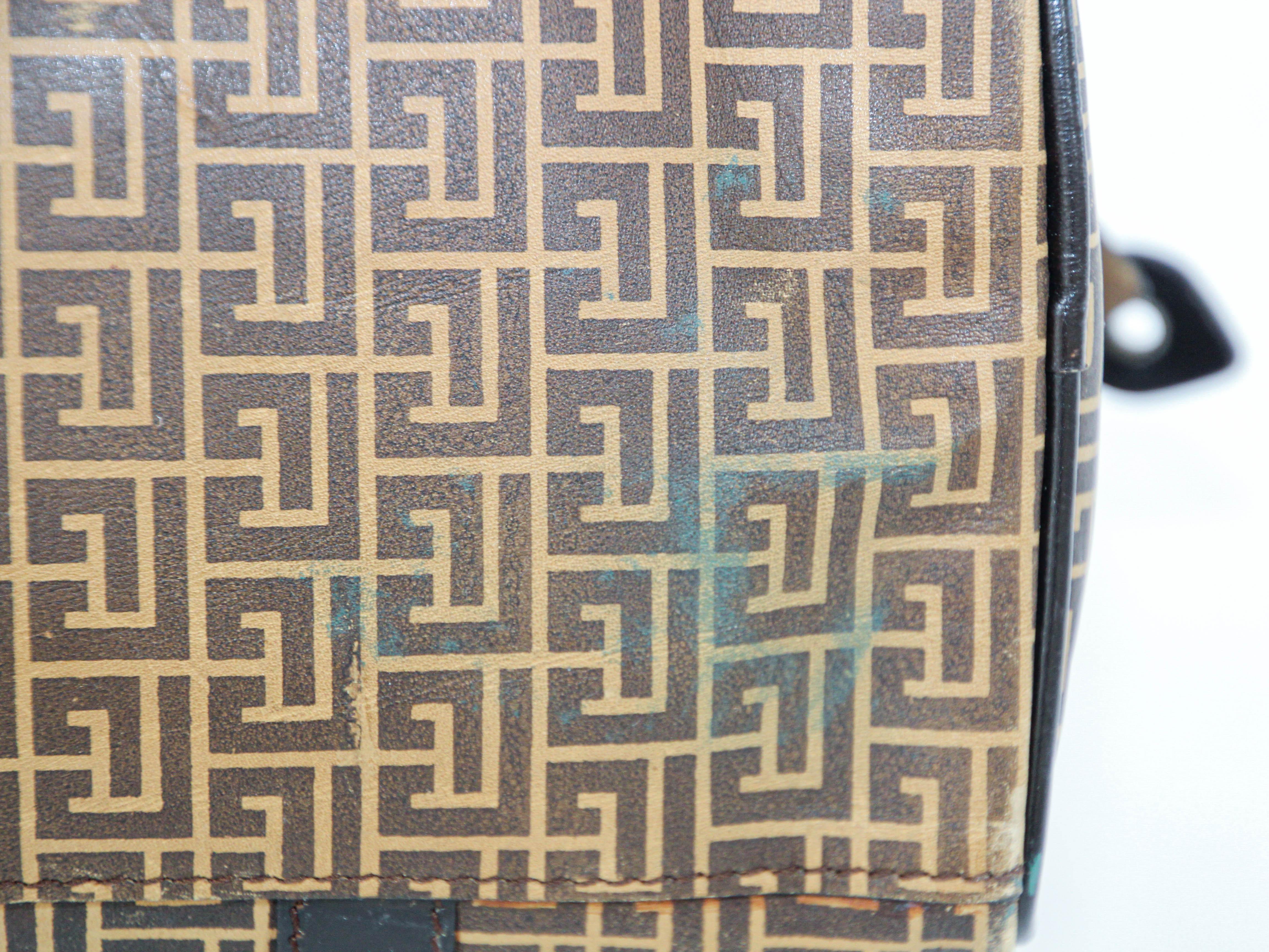 Pierre Balmain Paris Brown Leather & Coated Canvas Geometric Tote Zip Top 1970s For Sale 7