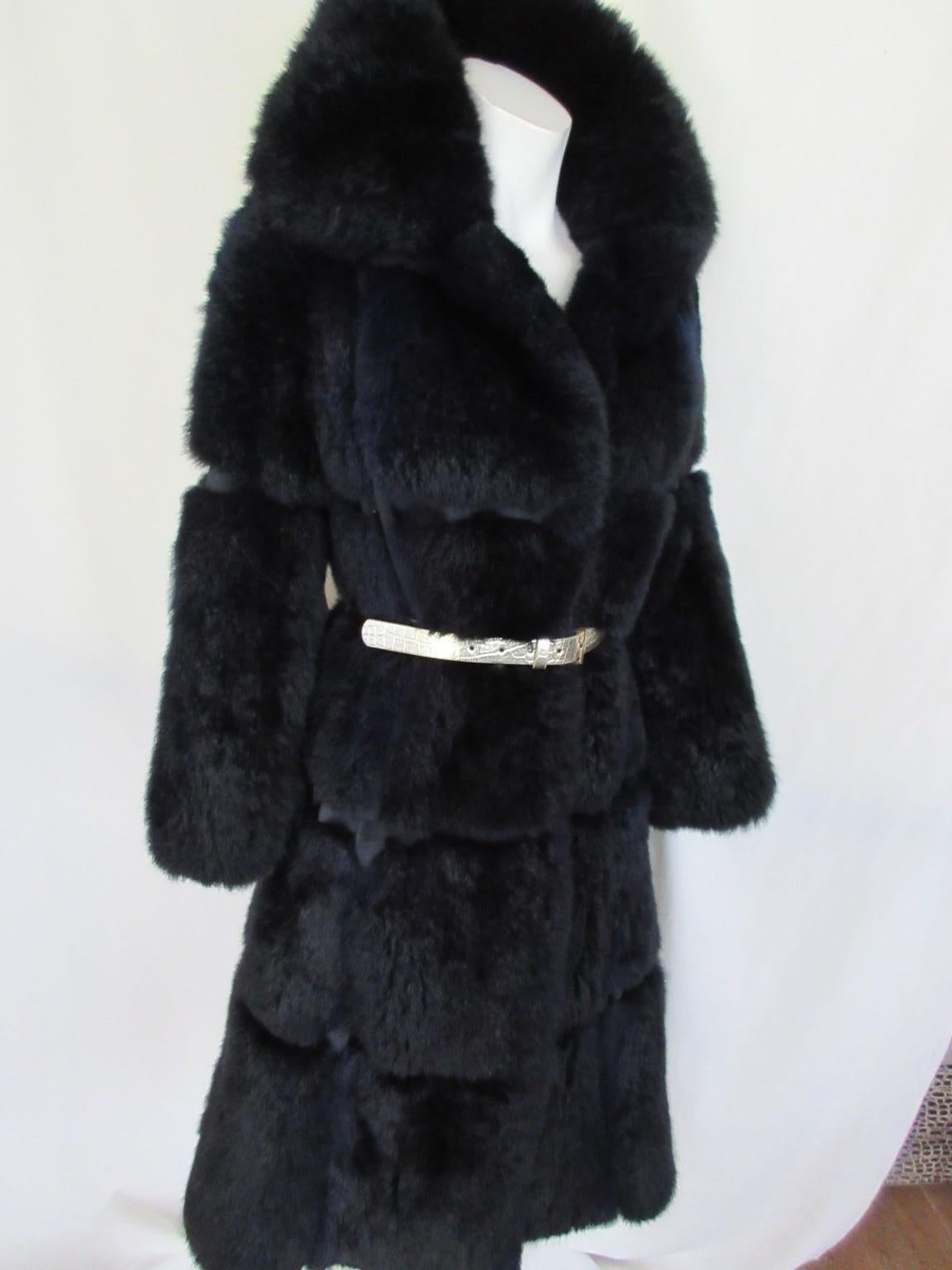 Pierre Balmain Paris Dark Blue Fur Coat For Sale 6