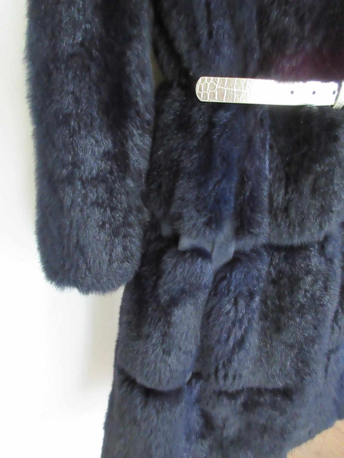 Women's or Men's Pierre Balmain Paris Dark Blue Fur Coat For Sale