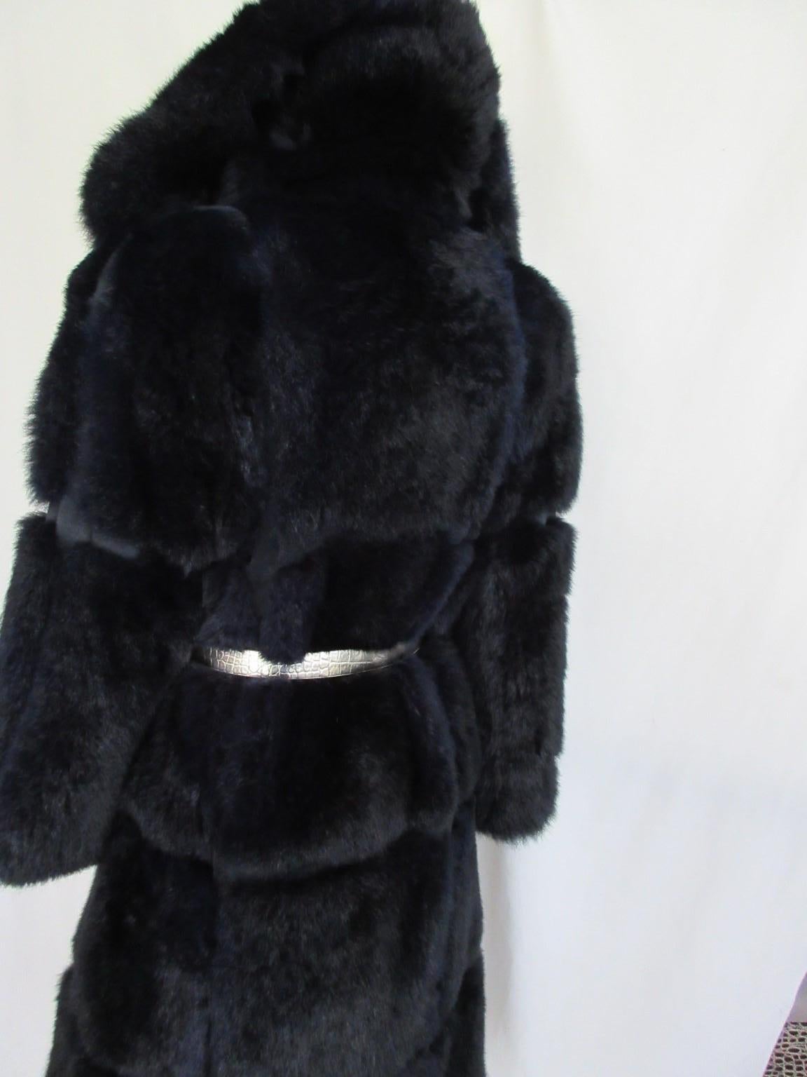 Pierre Balmain Paris Dark Blue Fur Coat For Sale 1