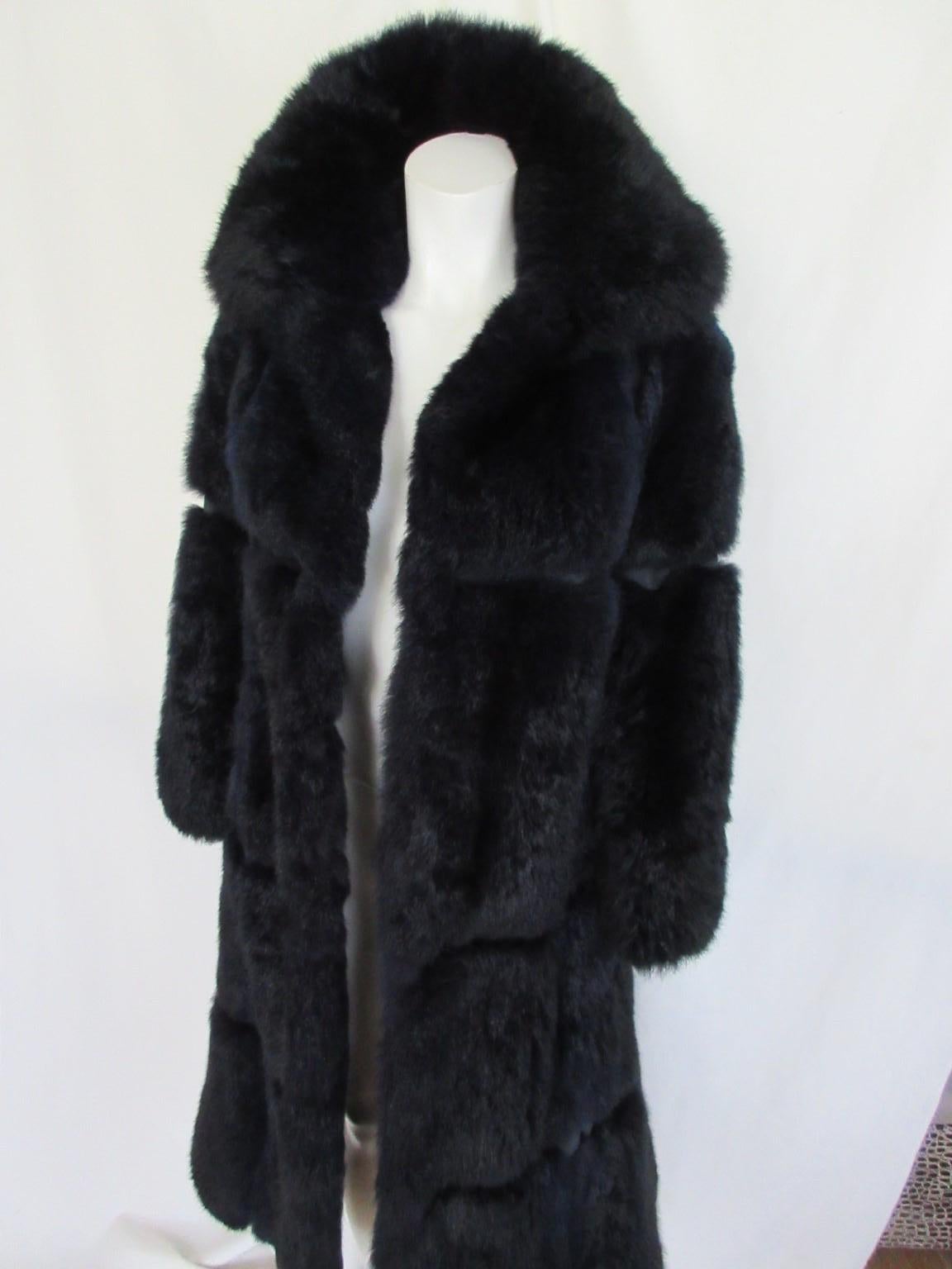 Pierre Balmain Paris Dark Blue Fur Coat For Sale 2